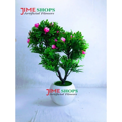 Picture of Double Head Artificial Flower With Green Leaves In Plastic Vases-28Cm/11Inc - Home Decoration Item - Home Decoration Item - artificial flower (2 Head White Flower)