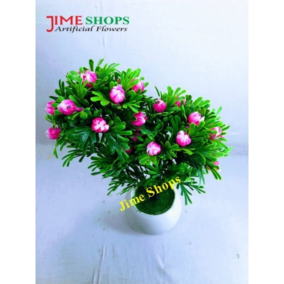 Picture of Double Head Artificial Flower With Green Leaves In Plastic Vases-28Cm/11Inc - Home Decoration Item - Home Decoration Item - artificial flower (2 Head White Flower)