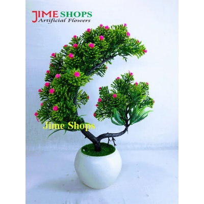 Picture of Double Head Artificial Flower With Green Leaves In Plastic Vases-28Cm/11Inc - Home Decoration Item - Home Decoration Item - artificial flower (2 Head White)