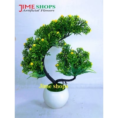 Picture of Double Head Artificial Flower With Green Leaves In Plastic Vases-28Cm/11Inc - Home Decoration Item - Home Decoration Item - artificial flower (2 Head Violet)