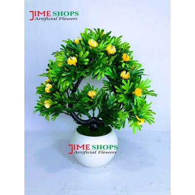 Picture of Double Head Artificial Flower With Green Leaves In Plastic Vases-28Cm/11Inc - Home Decoration Item - Home Decoration Item - artificial flower (2 Head Yellow)