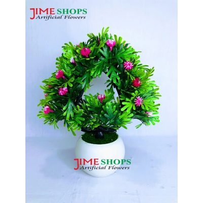 Picture of Double Head Artificial Flower With Green Leaves In Plastic Vases-28Cm/11Inc - Home Decoration Item - Home Decoration Item - artificial flower (2 Head Pink)