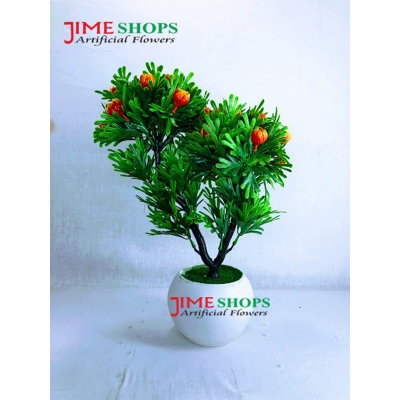 Picture of Double Head Artificial Flower With Green Leaves In Plastic Vases-28Cm/11Inc - Home Decoration Item - Home Decoration Item - artificial flower (2 Head Violet.)
