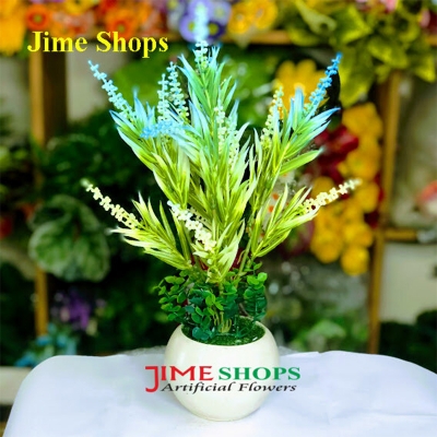 Picture of Artificial Leaves & Flower Plant In Round Sugar Plastic Pot 9.5Inc - Home Decoration Item - artificial flower (Leaves & Blue Plant)