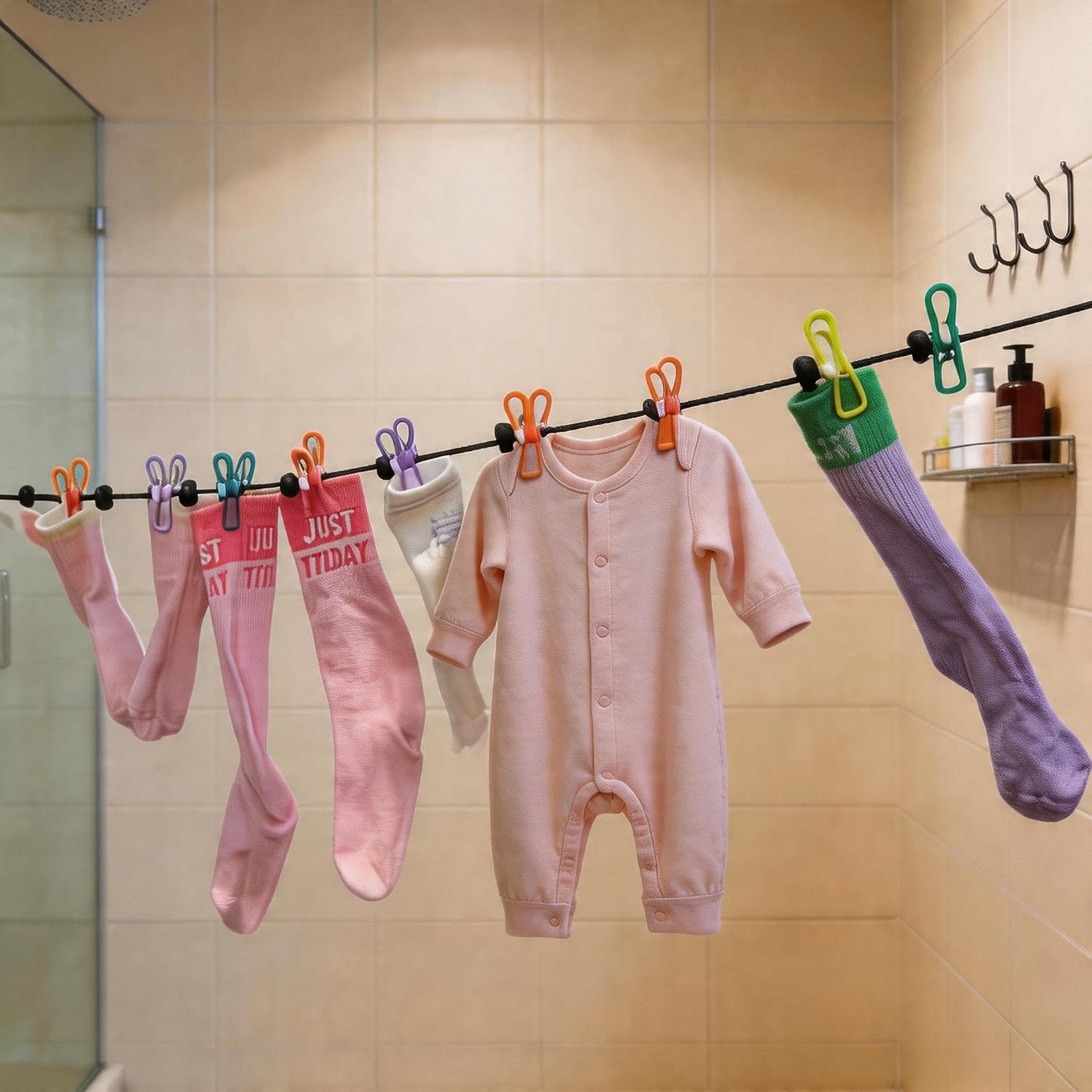 Picture of Portable Clothing Clothesline with 12 Clips Retractable Laundry Dryer Clothes Rop -1pcs ( Multicolor )
