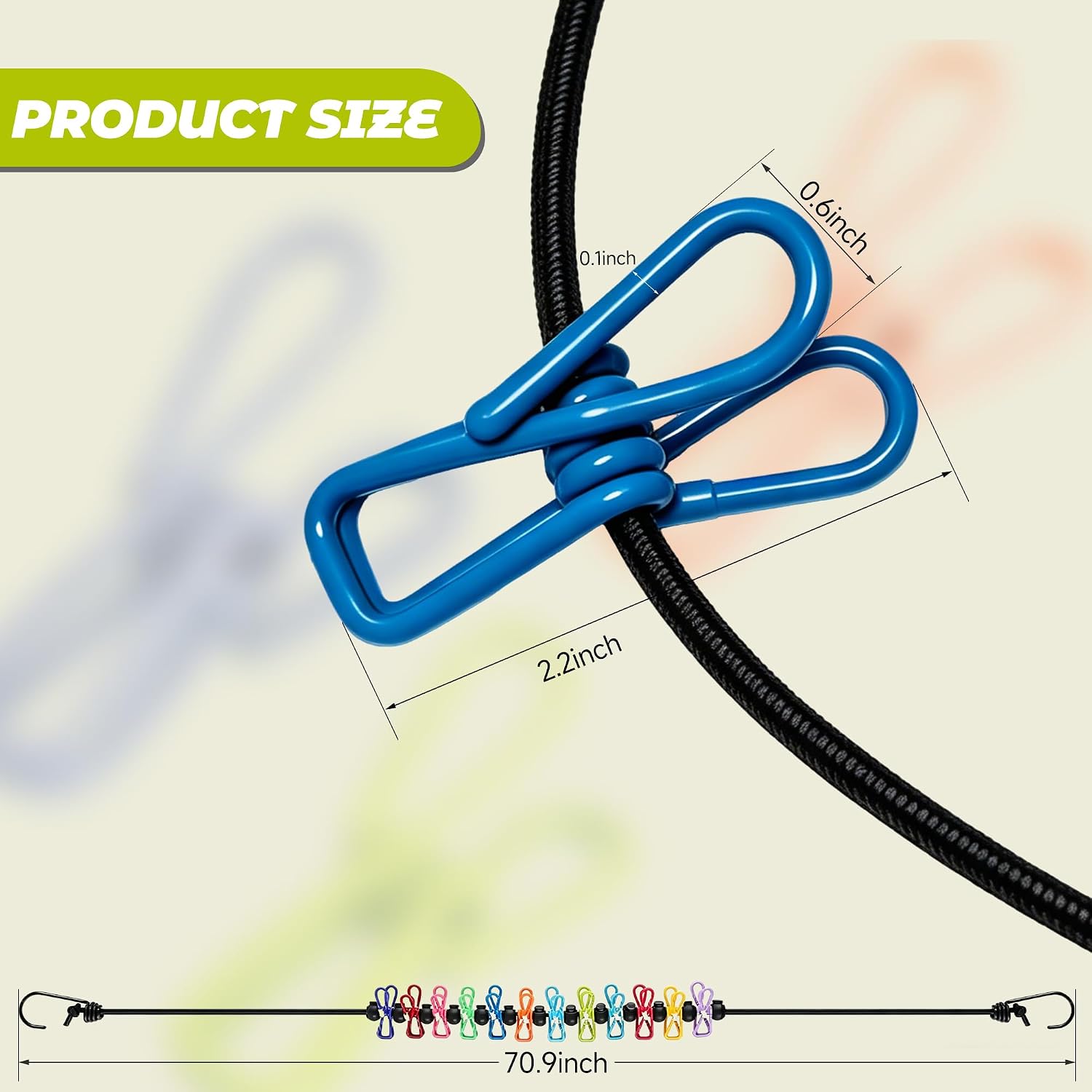 Picture of Portable Clothing Clothesline with 12 Clips Retractable Laundry Dryer Clothes Rop -1pcs ( Multicolor )