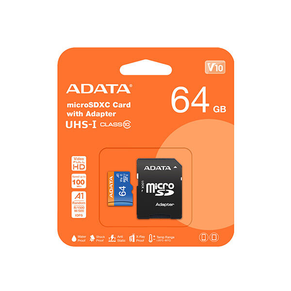 Picture of Adata 64GB Micro SD - Fast and Longible - Class-10 Adapter Bus Type UHS-I DIMENSION - Compact and Fast Storage Solution