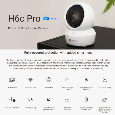 Picture of EZVIZ Indoor Hi Security 2K 1y warranty Smart color night 33fit,360 Degree,two way privacy protection,Motion Detection,Human shape & Loud Noise Detection,Sleep & Patrol mode Up to 512Gb  Type-C 3mega pixel 2K WIFI Smart Camera -White