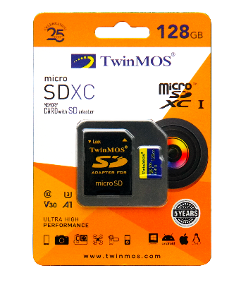 Picture of Twinmos 128GB (Class-10,V30,A1,U3 with Adapter) Official MicroSD Memory Card