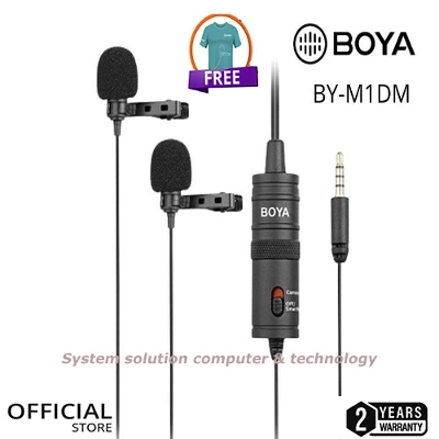 Picture of Boya BY-M1DM (Official 2Y Warr) Dual Omni-directional Lavalier Microphone with free tea shirt