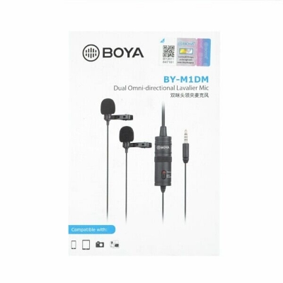 Picture of BOYA BY-M1DM (Official 2 Years warranty) Dual Omnidirectional Lavalier Microphone with exclusive free tea shirt-Black