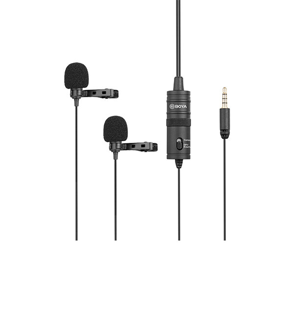 Picture of BOYA BY-M1DM (Official 2 Years warranty) Dual Omnidirectional Lavalier Microphone with exclusive free tea shirt-Black