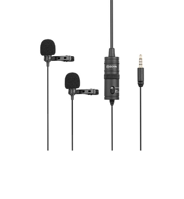 Picture of BOYA BY-M1DM (Official 2 Years warranty) Dual Omnidirectional Lavalier Microphone with exclusive free tea shirt-Black