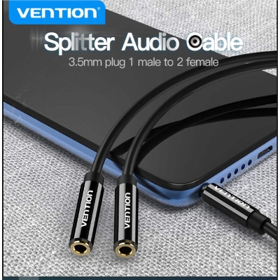 Picture of VENTION BBSBY 0.3m(1 year official warranty) 3.5mm Male to Female Stereo Splitter Cable Adapter-Black