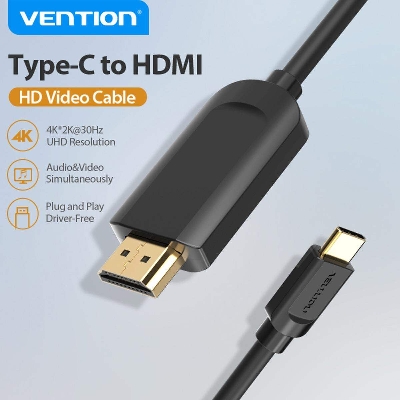 Picture of Vention CGU Type-C to HDMI Cable - 2M, 4K*2K@30Hz UHD Resolution, Simultaneously Audio & Video For Smartphone/Desktop/TV/Projector-Black