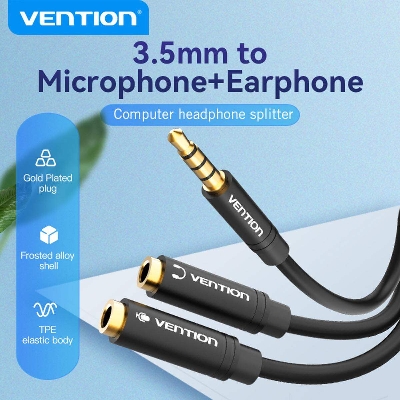 Picture of VENTION BBVBY 4 Pole 3.5mm Male to 2*3.5mm  (1 Year Official Warranty ) Female Stereo Splitter Cable - 0.3 Meter