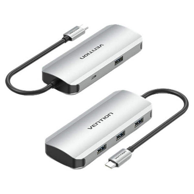 Picture of VENTION TNAHB (1 Year Warranty ) 0.15M Gray Aluminum Alloy Type  USB-C to USB 3.0x4/Micro-B Hub