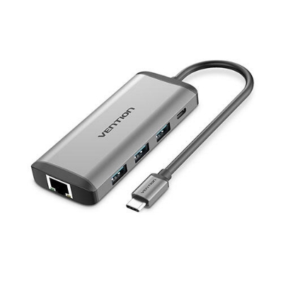 Picture of VENTION TFDHB Docking Station 0.15M Gray Mirrored Surface Type 1 Multi-function USB-C to USB3.0*4/PD