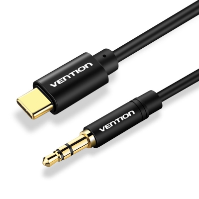Picture of VENTION Type-C to 3.5mm Male 1.5M Black Metal Type  Spring Audio Cable-Black