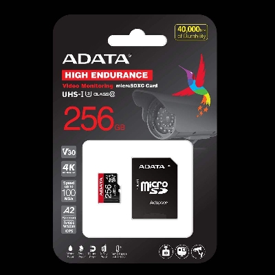 Picture of ADATA HIGH Endurance 256GB (U3,UHS-1,V30,20000hrs of Durability,Water/Shock/X-Ray Proof,Anti Static,4K, 8K, 3D, or 360° video recording) MICROSDXC Memory Card