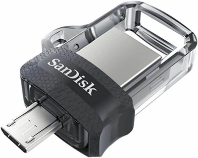 Picture of SanDisk 32GB Ultra Dual Drive m3.0 for Android Devices and Computers (5Y. Official War) Micro USB, USB 3.0 - SDDD3-128G - Wither Black-Black