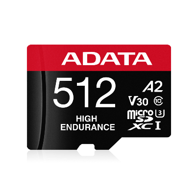 Picture of ADATA HIGH Endurance 512GB (U3,UHS-1,V30,20000hrs of Durability,Water/Shock/X-Ray Proof,Anti Static,4K, 8K, 3D, or 360° video recording) MICROSDXC Memory Card