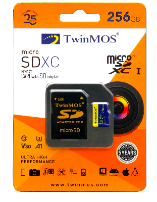 Picture of Twinmos 256GB (Class-10,V30,A1,U3 with Adapter) MicroSD Memory Card