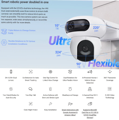 Picture of Ezviz H90 2K⁺ & 2K⁺ Dual-Lens Pan & Tilt Wi-Fi Camera-White