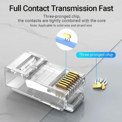 Picture of VENTION IDGR0-50 Cat.6A (Modular Plug Transparent 50 Pack) Gold-Plated UTP RJ45 Connector