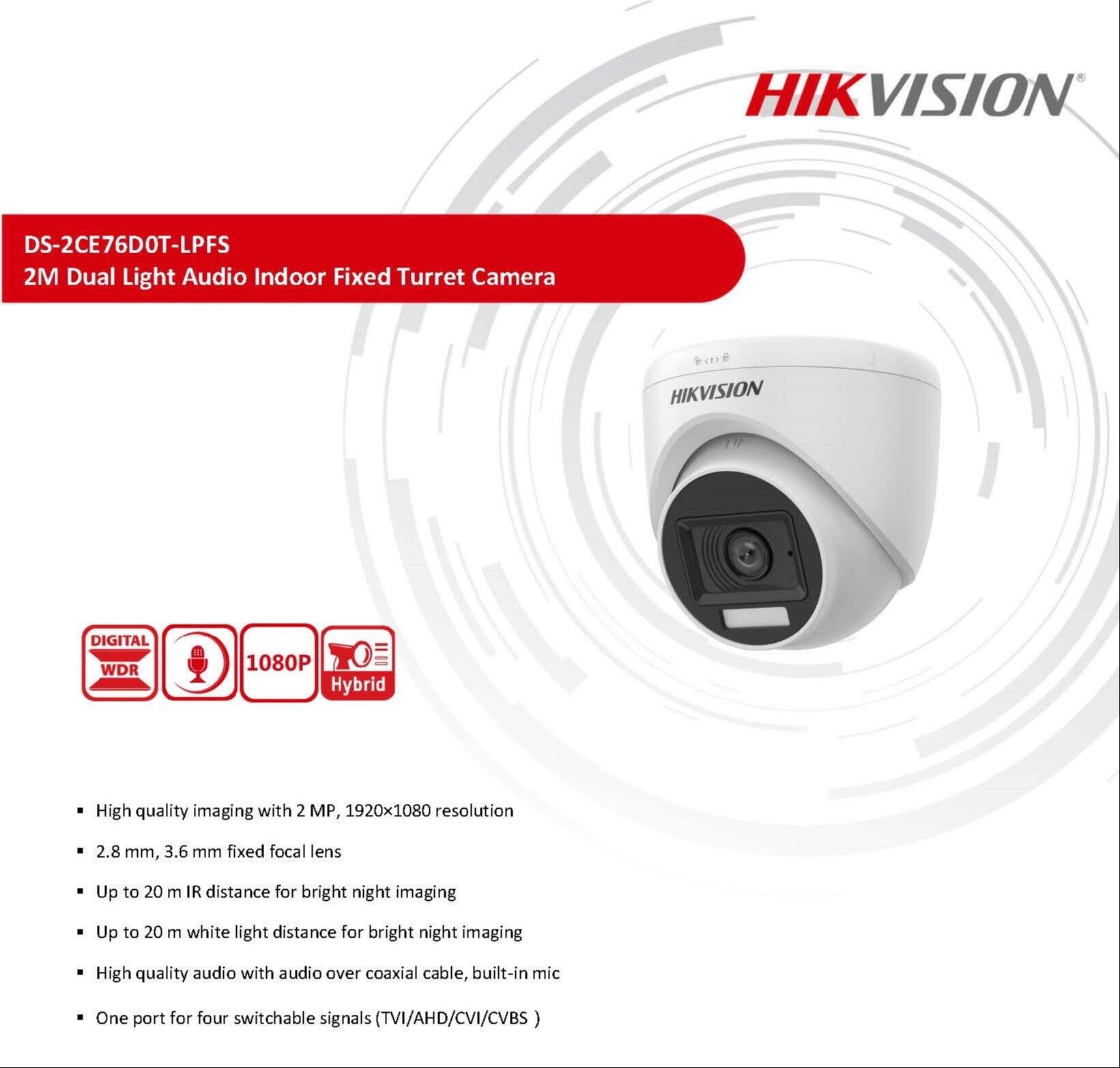 Picture of Hikvision 2MP Smart Hybrid Light Audio Fixed Turret Dome Camera