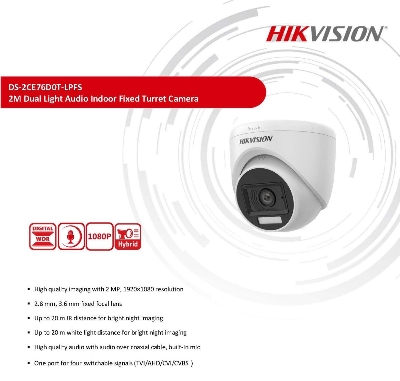 Picture of Hikvision 2MP Smart Hybrid Light Audio Fixed Turret Dome Camera