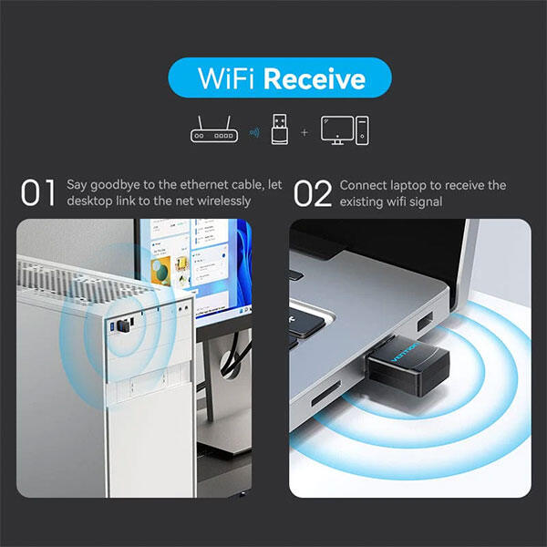 Picture of VENTION KDRB0 USB 2.0 (1y warranty) Wi-Fi Adapter Receiver-Black