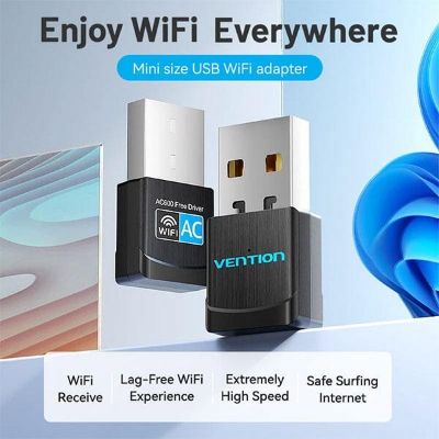 Picture of VENTION KDSB0(2.4+5GHz-1Year Warranty) USB Dual Band Wi-Fi Adapter-Black