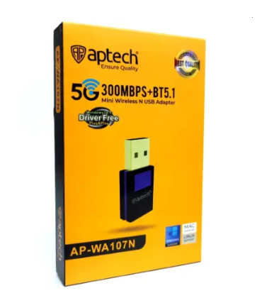 Picture of Aptech Ensure Quality 5G 300MBPS with Bluetooth 5.1 (1year warranty) Mini Wireless N USB with Bluetooth WiFi receiver Adapter