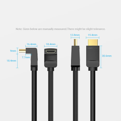 Picture of VENTION AARBI HDMI Right Angle Cable 90 Degree 3M Black-Black