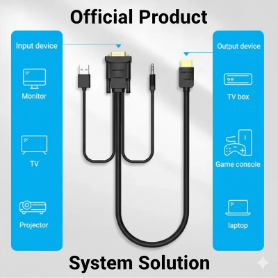 Picture of VENTION ABIBF HDMI to VGA Cable with Audio Output & USB Power Supply - 1M-Black