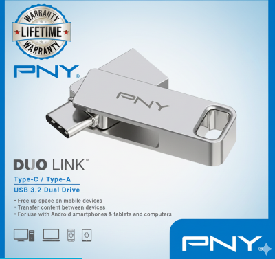 Picture of PNY Duo Link 256GB USB 3.2 Type-C Dual Pen Drive-Silver
