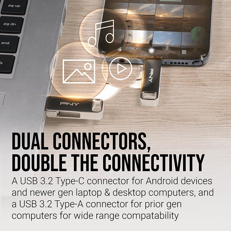 Picture of PNY Duo Link 256GB USB 3.2 Type-C Dual Pen Drive-Silver