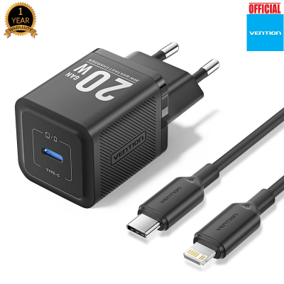 Picture of Vention 1-Port USB-C GaN Charger (20W) with USB-C to USB-C Cable-Black