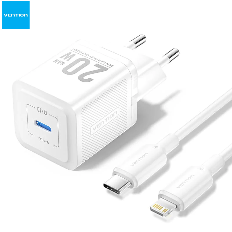 Picture of Vention 1-Port USB-C GaN Charger (20W) with USB-C to USB-C Cable-Black