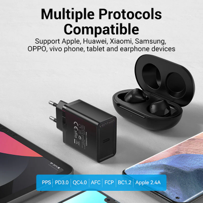Picture of Vention 1-Port USB-C Wall Charger 20W EU-Plug-Black