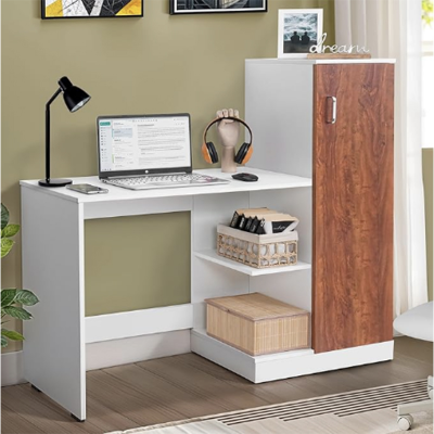Picture of Computer Table With Bottom Storage Space Office Desk With Adjustble Shelves For PC Laptop