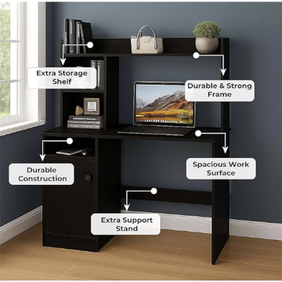 Picture of Callas Engineered MB Study Table With Hutch & Bottom Storage, Office Work Desk For Laptop Study Computer Table for Home (Black/White&Multycolor)