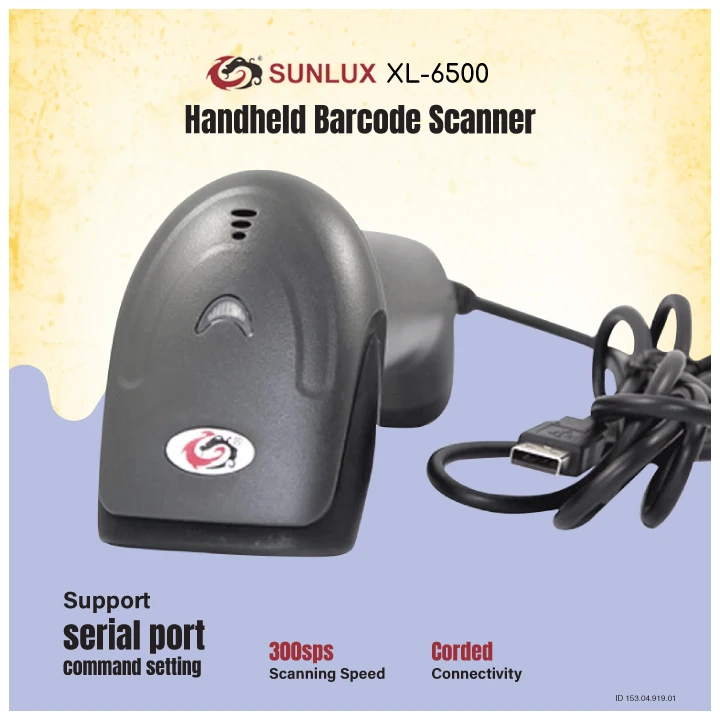 Picture of SUNLUX XL-6500 1D Corded Handheld Barcode Scanner-Grey