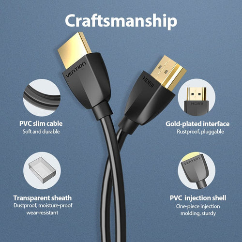 Picture of VENTION AAIBH Portable   2M Black 4K HDMI Cable-Black