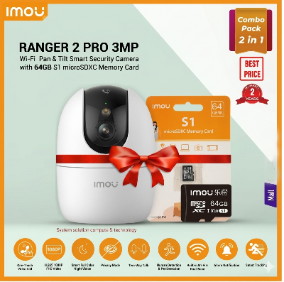 Picture of Imou Ranger 2 Pro (3MP) SMART WiFi Indoor IP CAMERA + 64GB SD CARD exclusive COMBO Package-White