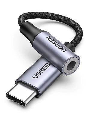 Picture of UGREEN AV161 (80154)  USB-C to 3.5mm M/F Cable Aluminum Shell with Braided 10cm (Space Gray)