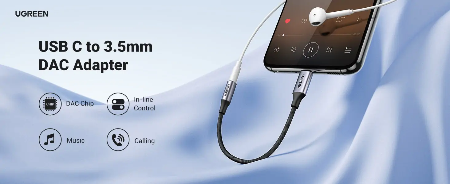 Picture of UGREEN AV161 (80154)  USB-C to 3.5mm M/F Cable Aluminum Shell with Braided 10cm (Space Gray)