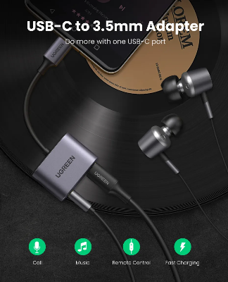 Picture of UGREEN CM231 (60164) 2-in-1 USB C to 3.5mm Adapter - Charging and Listening Simultaneously - High-Quality Sound - PD3.0 Fast Charging