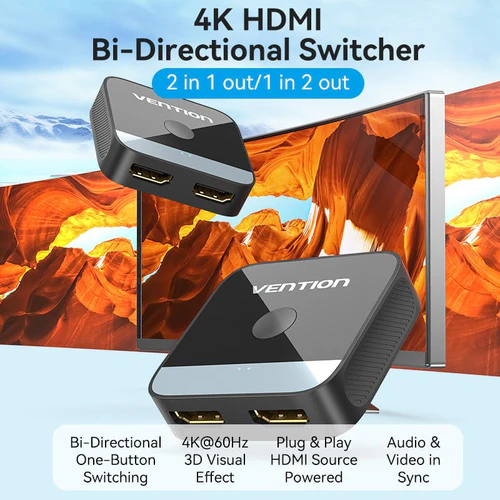 Picture of Vention   2-Port   HDMI™   Bi-Direction   4K   Switcher   Black   ABS   Type-Black